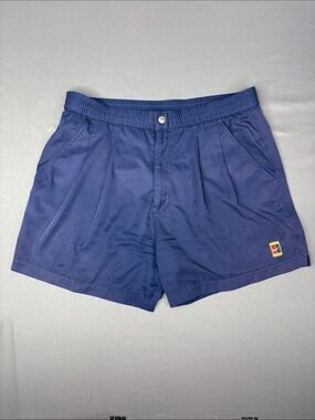 Vintage Nike Tennis Short Shorts Men’s Medium Blue Front Pleats Swoosh Logo